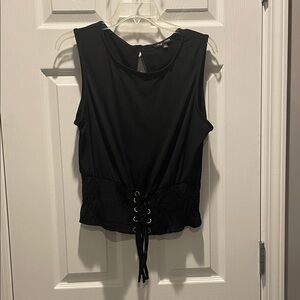 Moa Moa Black Lace-Up Sleeveless Blouse